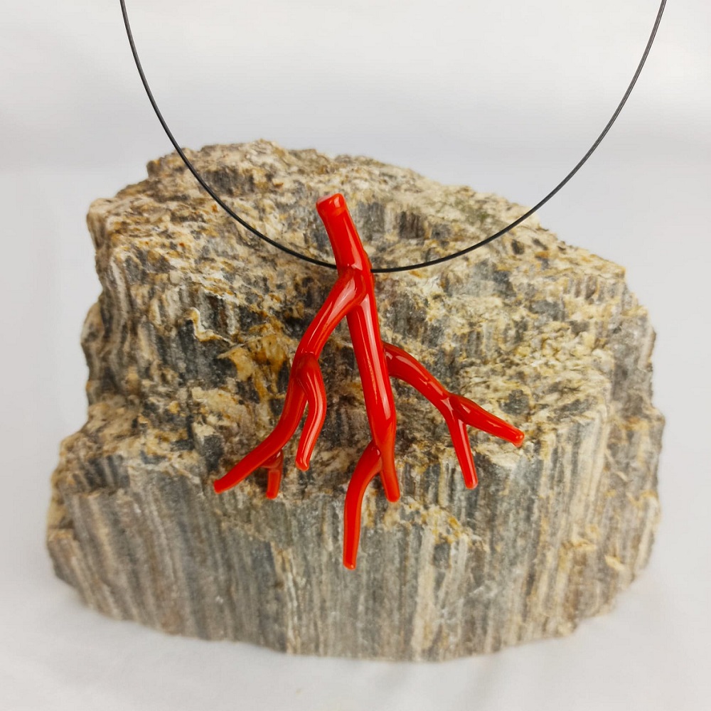 Collier corail Corallium rouge grande taille sur roche